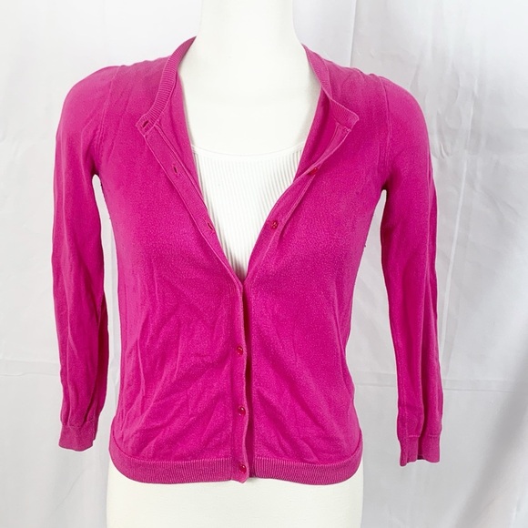 💖 J.Crew Casey Cardigan – Hot Pink Cotton Knit | Size 16 (Fits Women’s S/XS) 💖 - Picture 2 of 10